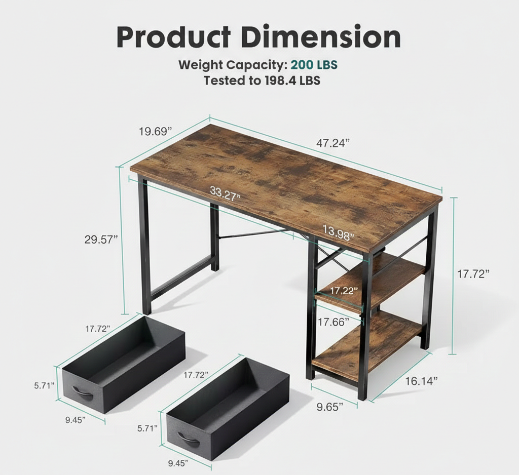 Compact Computer Desk with Storage Drawers