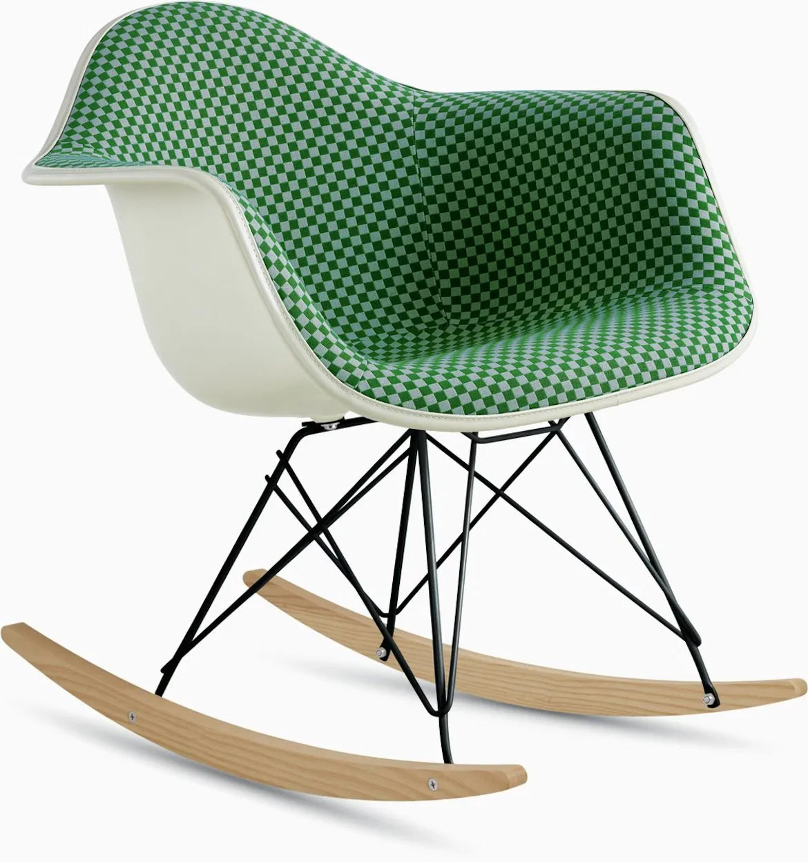 Eames Upholstered Molded Plastic Armchair, Rocker Base