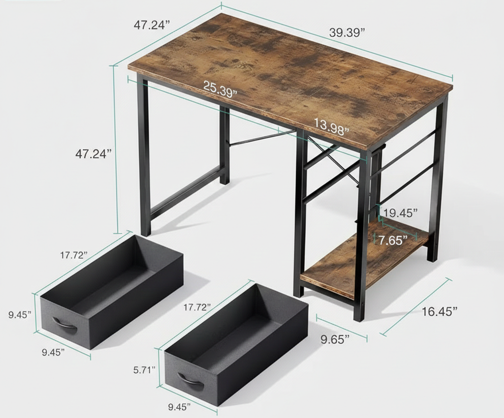 Compact Computer Desk with Storage Drawers