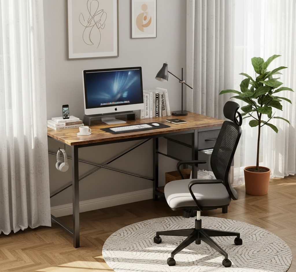 Compact Computer Desk with Storage Drawers