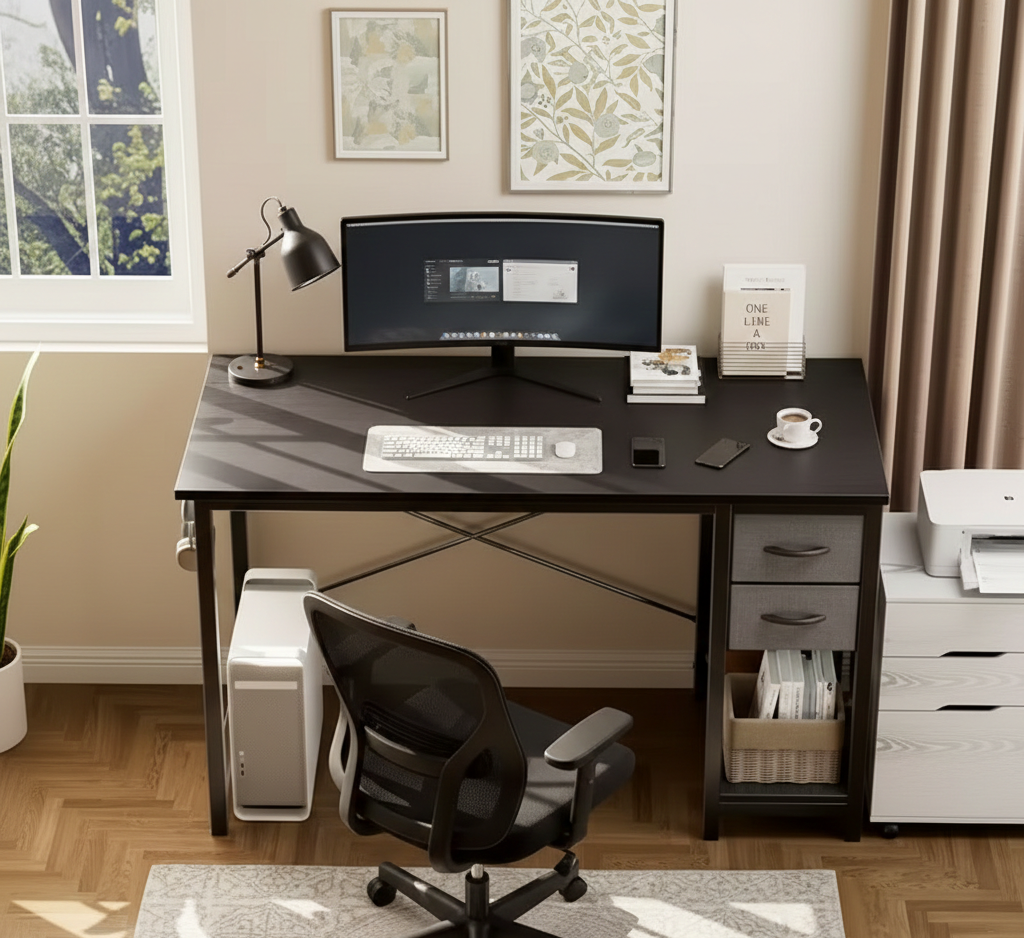 Compact Computer Desk with Storage Drawers