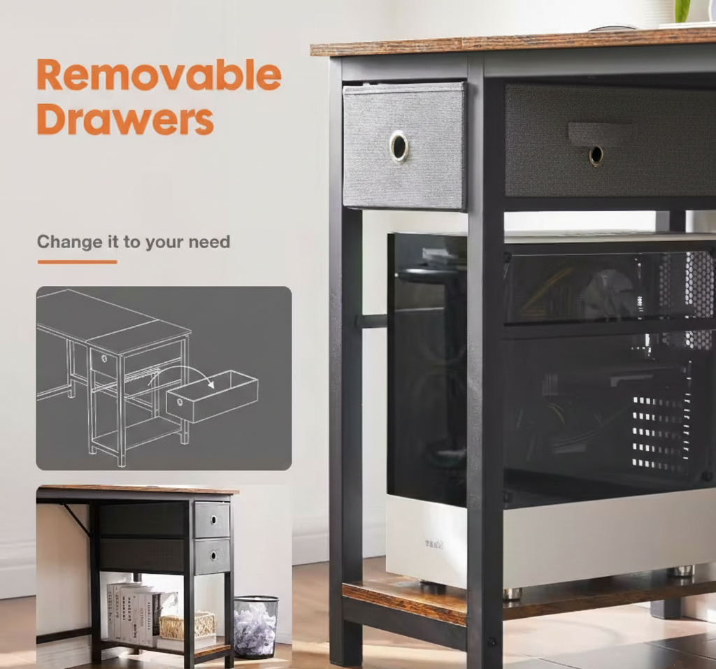 Compact Computer Desk with Storage Drawers