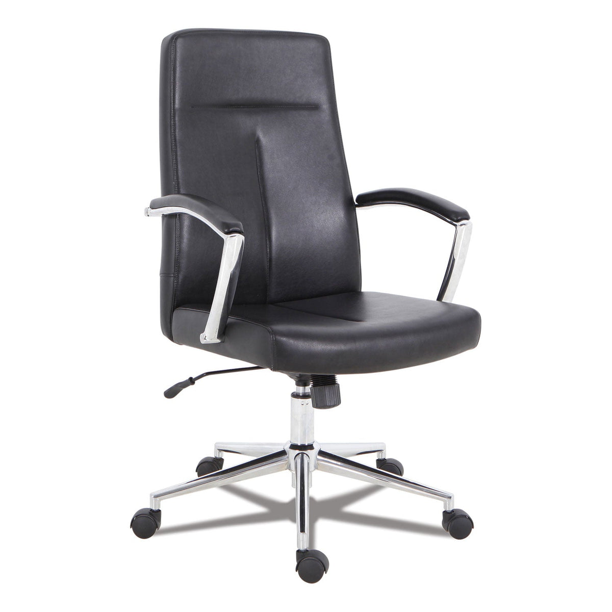 Workspace by Alera Leather Task Chair, Supports Up to 275 lb, 18.19" to 21.93" Seat Height, Black Seat, Black Back
