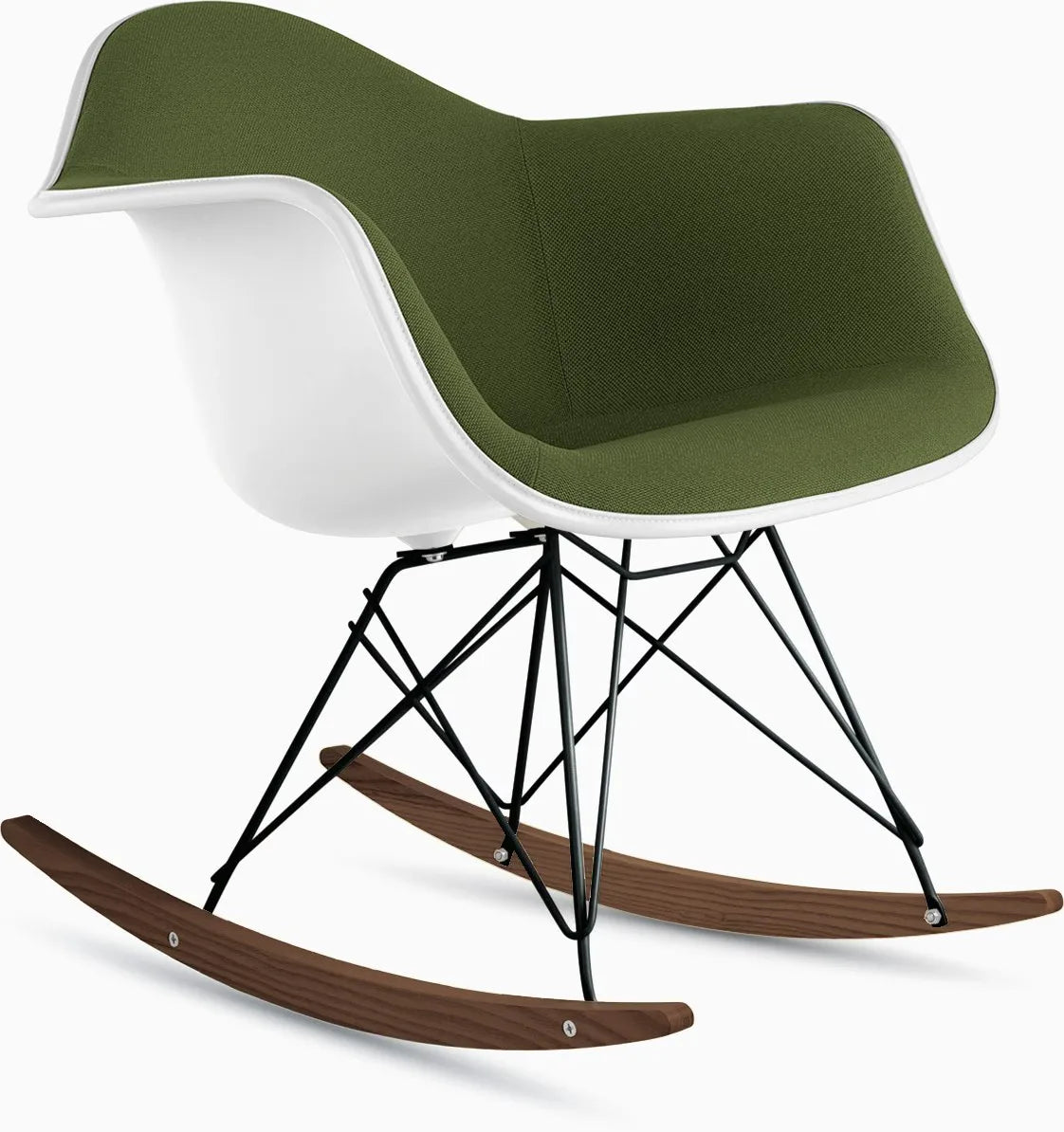 Eames Upholstered Molded Plastic Armchair, Rocker Base