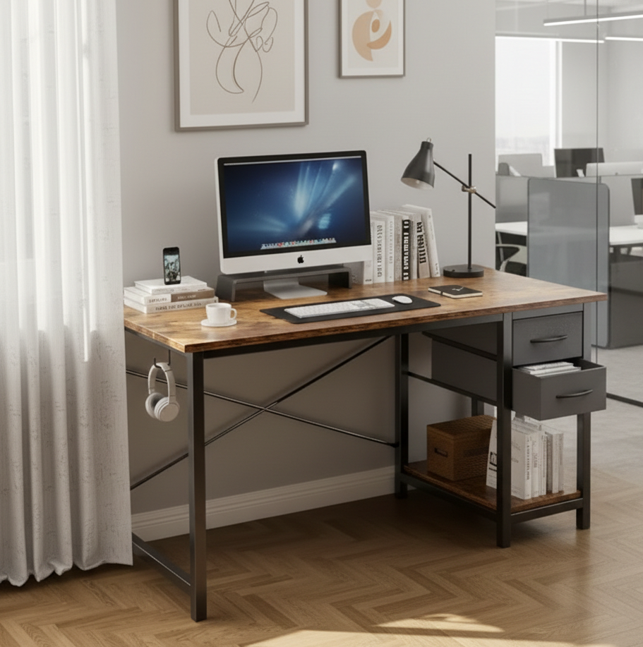 Compact Computer Desk with Storage Drawers