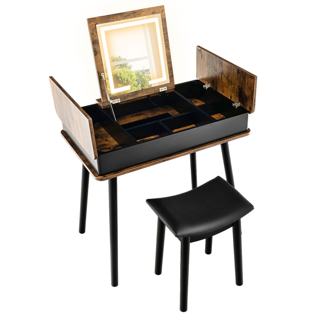Vanity Table Set with Lighted Mirror & Stool