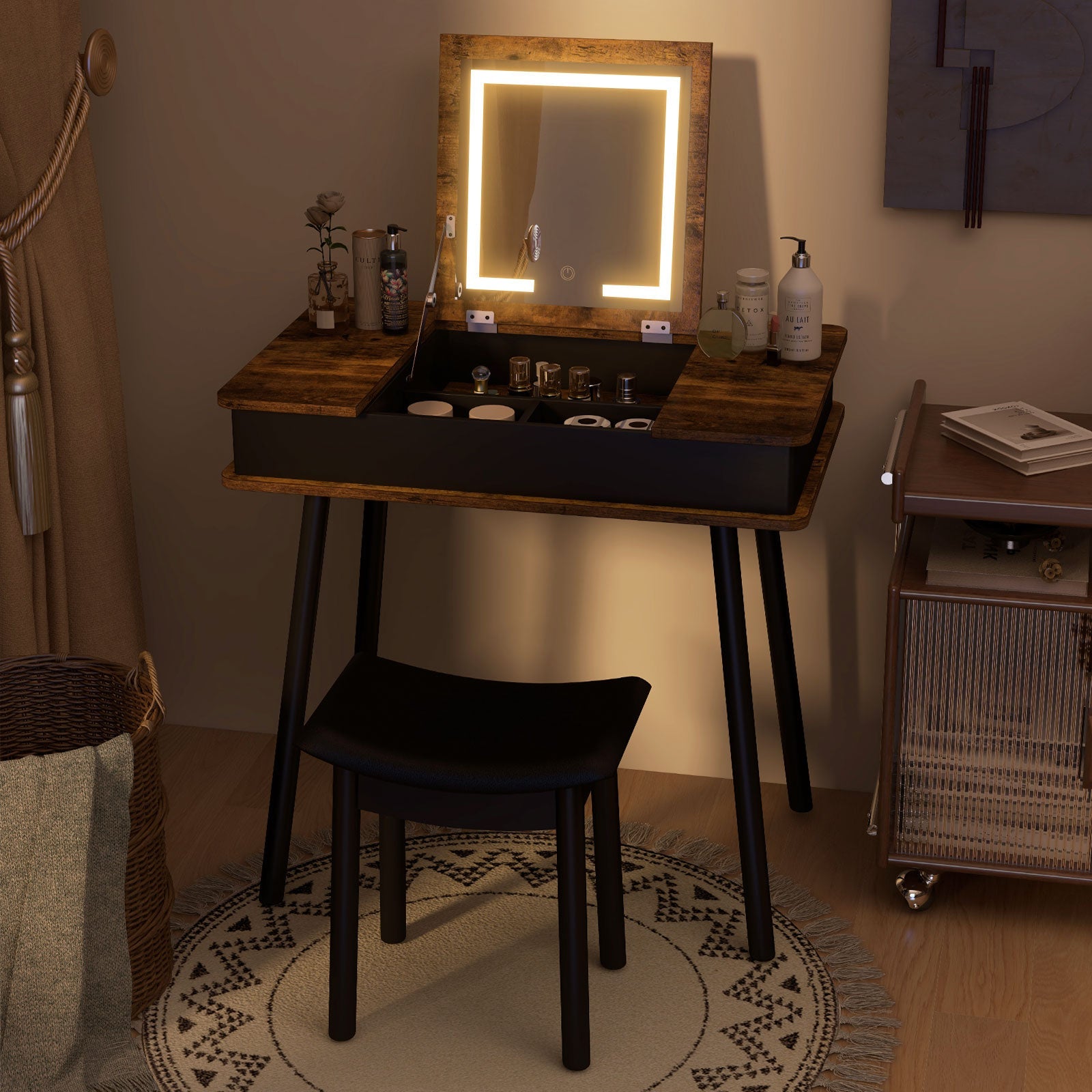 Vanity Table Set with Lighted Mirror & Stool