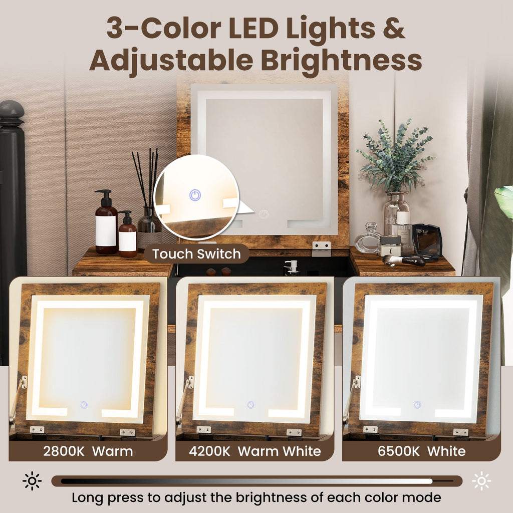 Vanity Table Set with Lighted Mirror & Stool