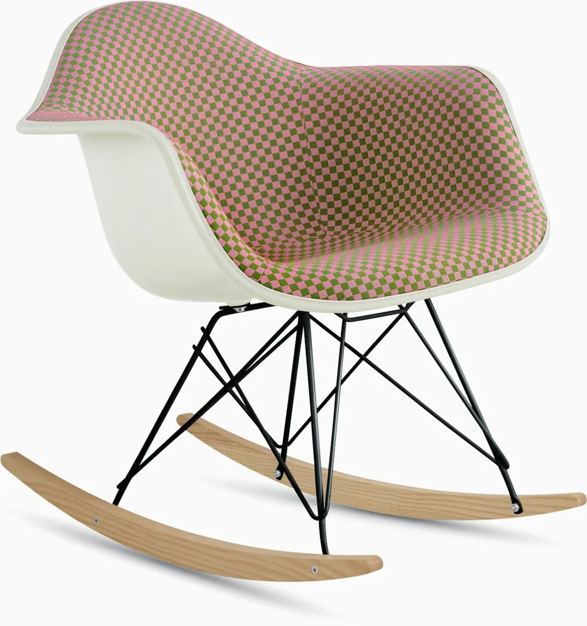 Eames Upholstered Molded Plastic Armchair, Rocker Base