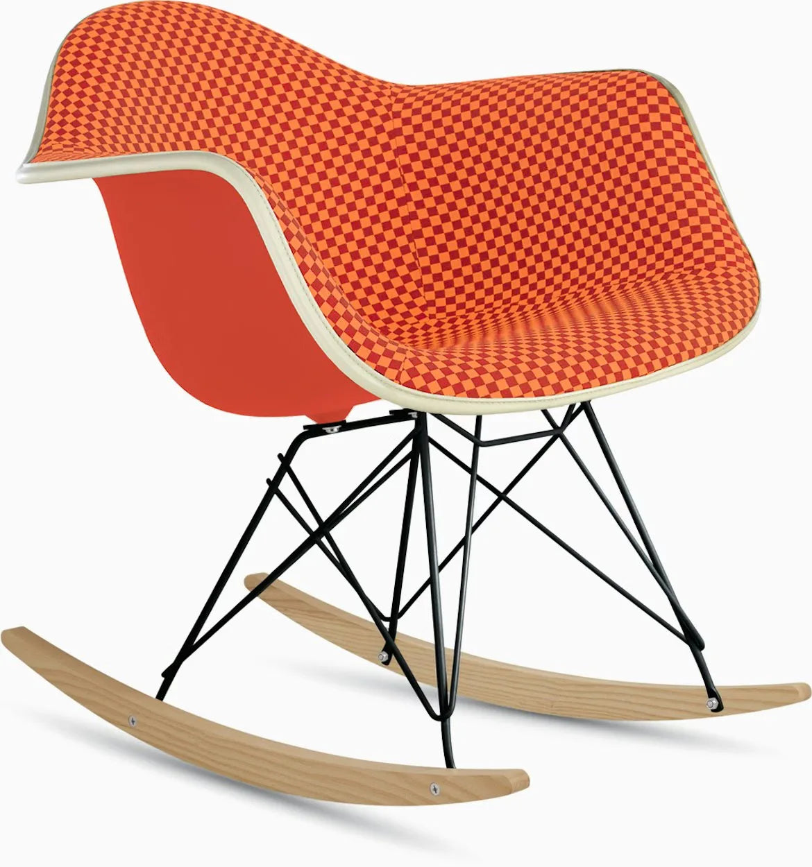 Eames Upholstered Molded Plastic Armchair, Rocker Base