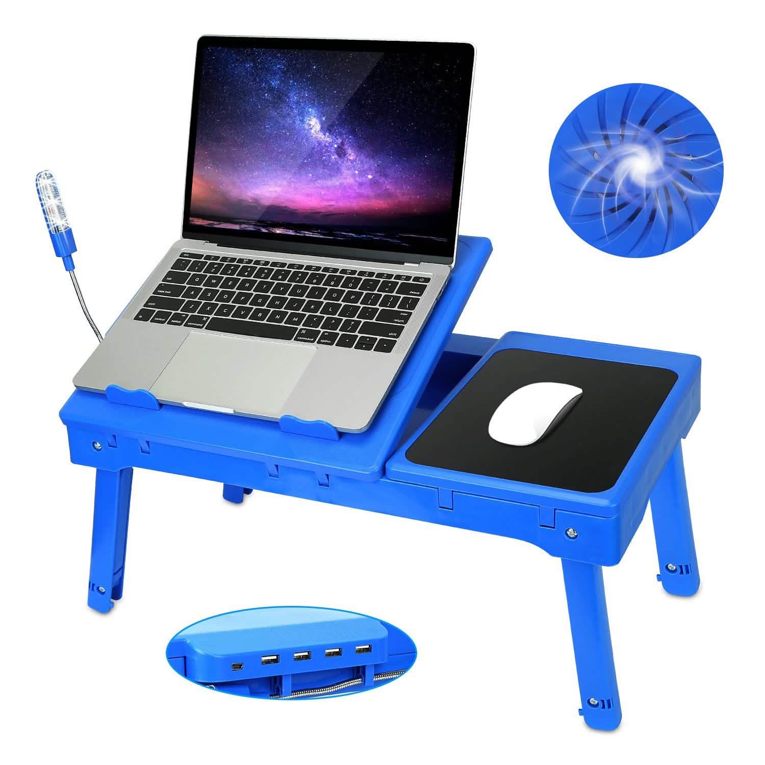 Foldable Laptop Desk with Cooling Fan & Mouse Board