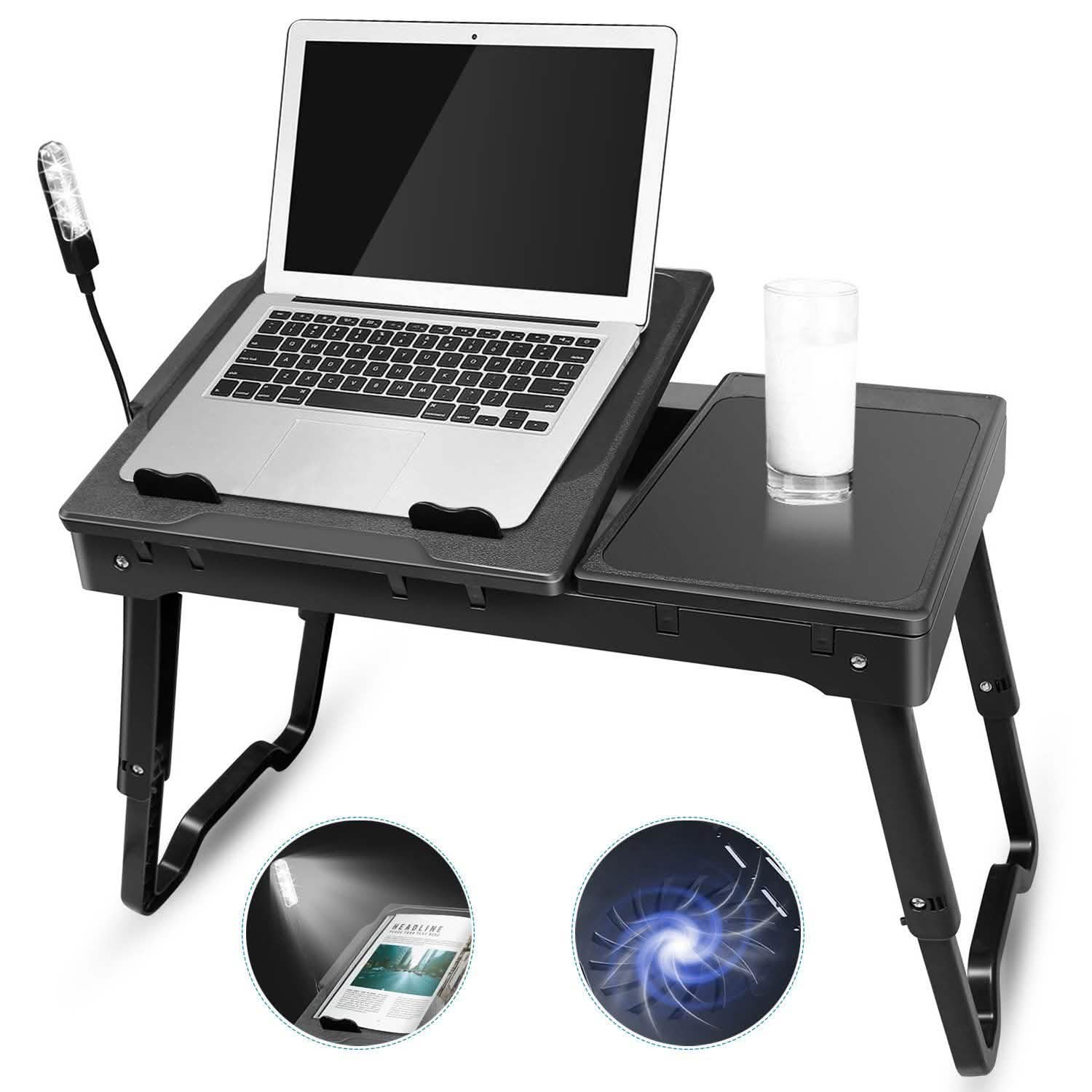 Foldable Laptop Desk with Cooling Fan & Mouse Board