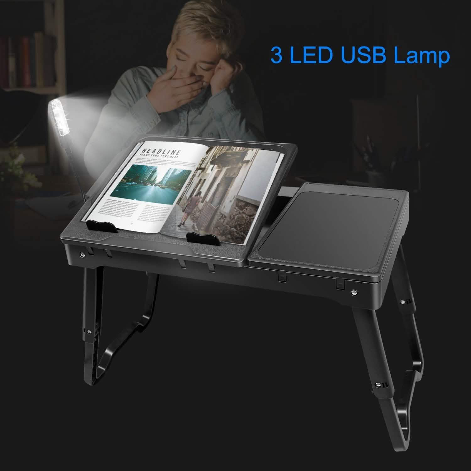 Foldable Laptop Desk with Cooling Fan & Mouse Board
