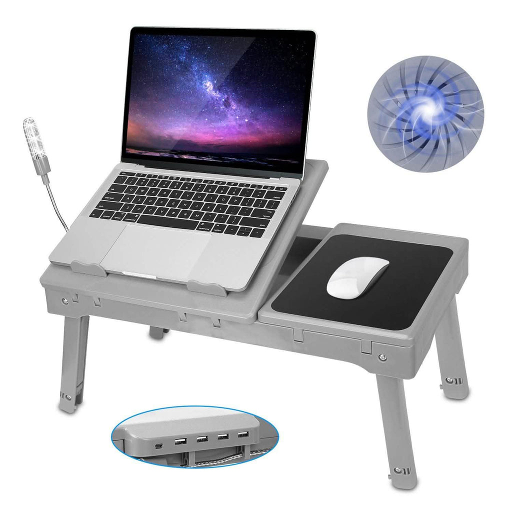 Foldable Laptop Desk with Cooling Fan & Mouse Board