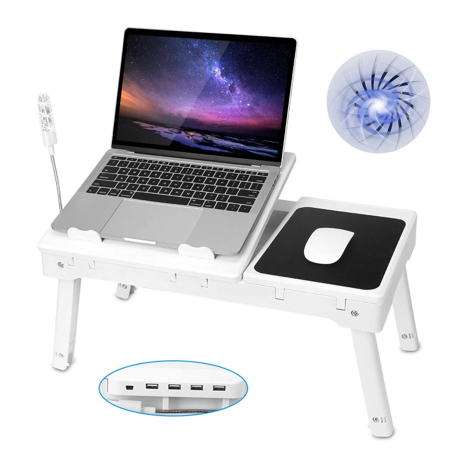 Foldable Laptop Desk with Cooling Fan & Mouse Board